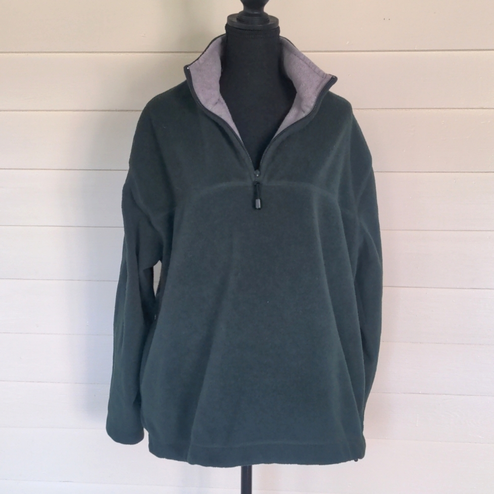 St John's Bay Forest green long sleeve fleece 1/4 zip front pullover size Large